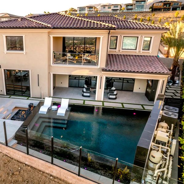drone view luxury infinity pool by Westmod Design