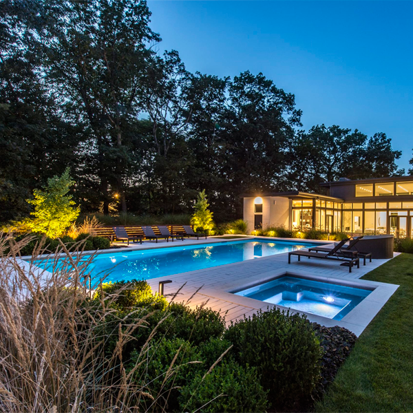 pool and spa at night by Environmental Pools