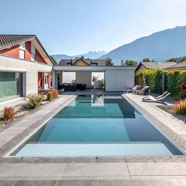modern prefab swimming pool design in a project of landscaping by Lattion Veillard