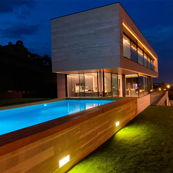 above ground swimming pool at night