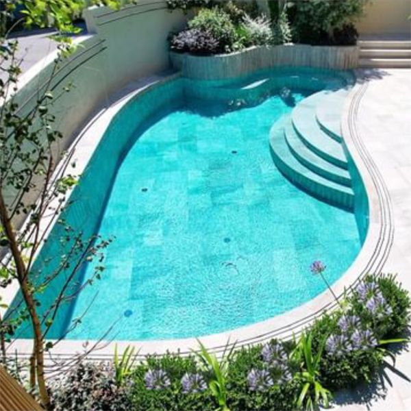 Drone view of a custom overflow pool by Sankurt