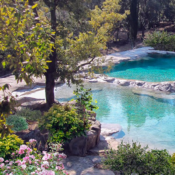 A unique custom pool, with reconstituted rocks, artificial waterfalls... by Waterworld