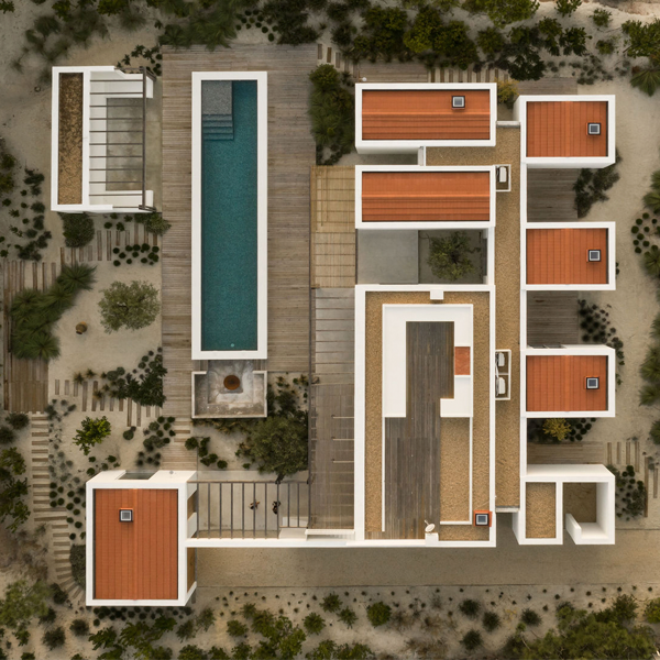 white pool and house drone view