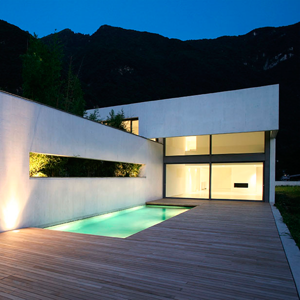 swimming pool and condo at night