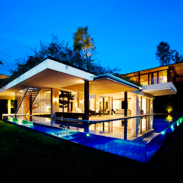 transparent pool at night