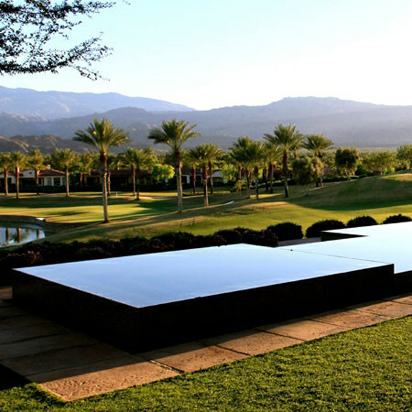 Geometric infinity pool and spa with dark coating