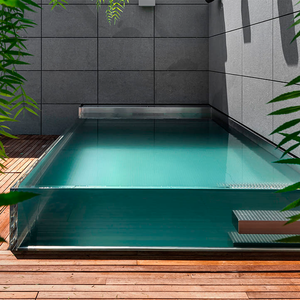 mini inox pool with transparent wall by Sparta Spa