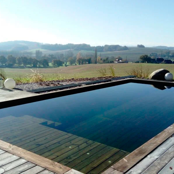 piscina natural de madera, en un jardín de gran tamaño, por Biopooltech