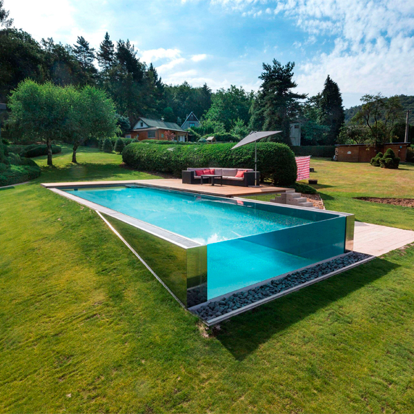 piscina desbordante transparente en acero inoxidable por Imaginox