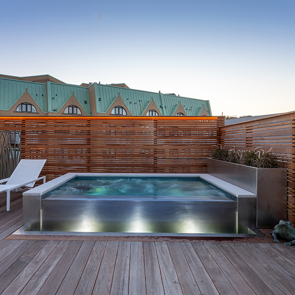mini piscine inox à débordement dans une terrasse par Elite Pool Design