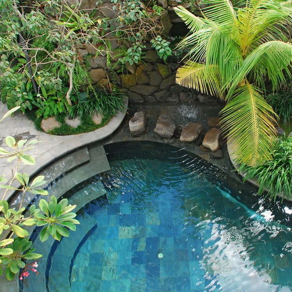 vue drone d´une piscine naturelle sur mesure par Bali Landscape Company
