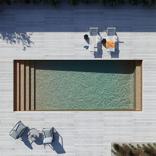 vue drone piscine préfabriquée bronze par Concord Pools